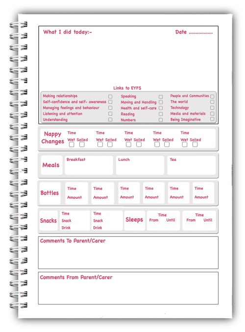 AN A5 DIARY EYFS PERSONALISED CHILDCARE PROVIDER/CHILDMINDERS DAILY DIARY 04