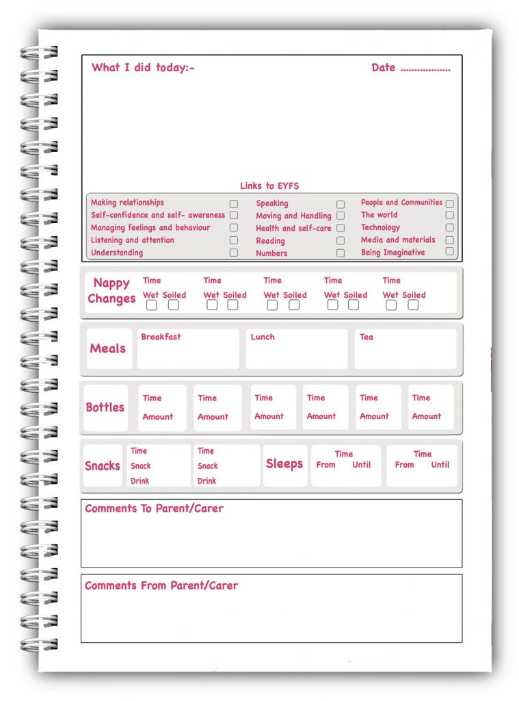 AN A5 DIARY EYFS PERSONALISED CHILDCARE PROVIDER/CHILDMINDERS DAILY DIARY 05
