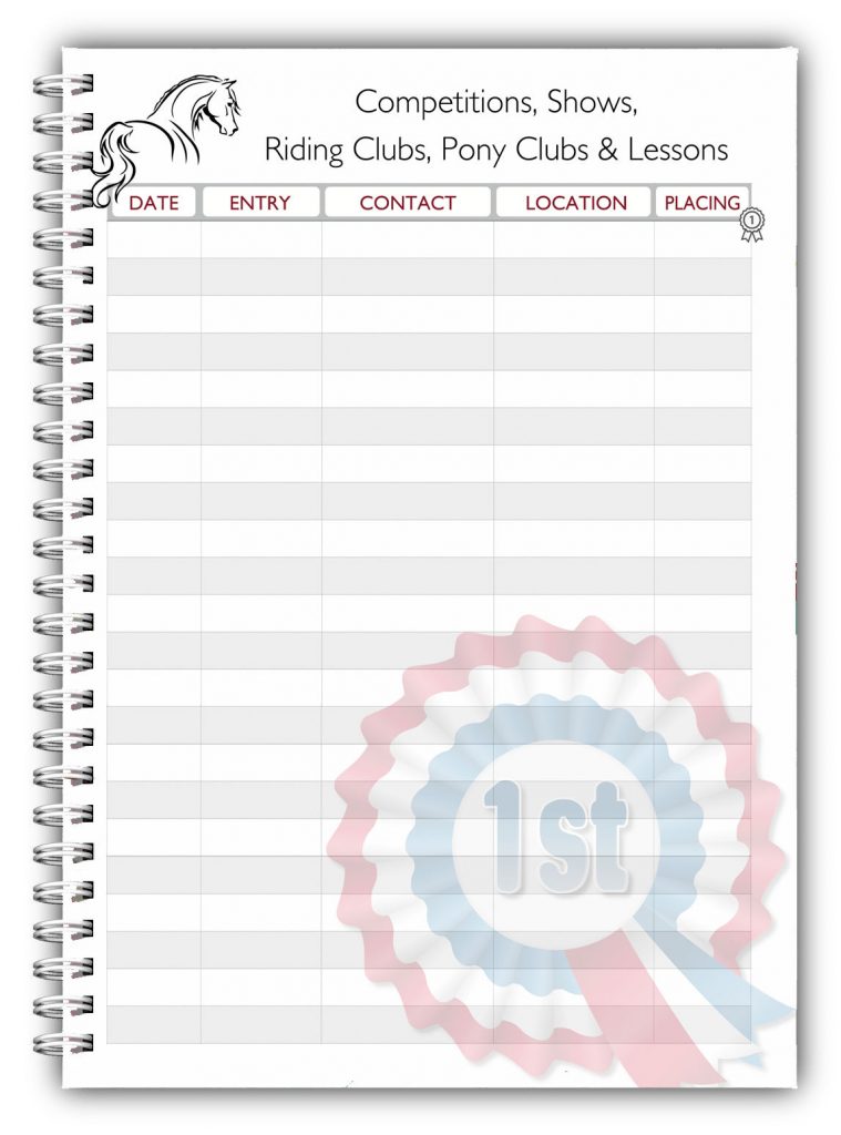 A5 Personalised Equine Horse Dressage Competition Log Book
