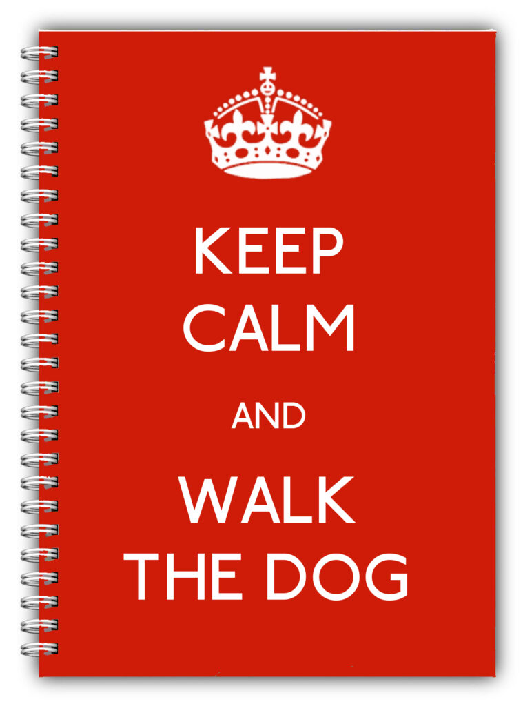 A5 NOTEBOOK /50 LINED PLAIN PAGES/KEEP CALM AND WALK THE DOG HER HIM RED NOTES