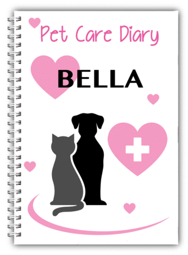 A5 PERSONALISED PET DIARY, YOUR PETS DIARY, 50 LINED, PET HEALTH CARE LOG BOOK 01