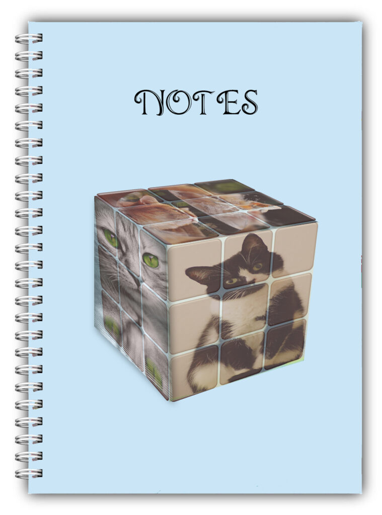 A5 PUZZLE CUBIC CUBE NOTEBOOK NOTES/ 50 RULED PLAIN PAGES SCHOOL GIFT WIRE BOUND CATS