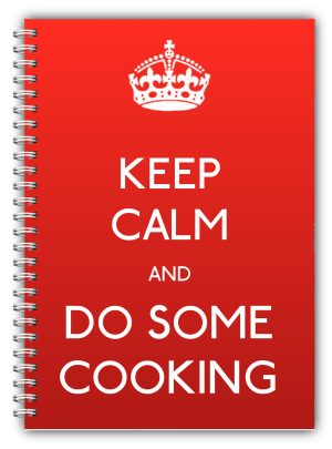 A5 NOTEBOOK /50 LINED PLAIN PAGES/KEEP CALM AND DO COOKING HER HIM RED NOTES