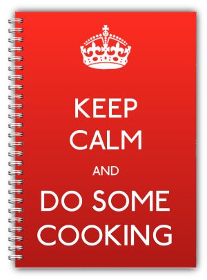 A5 NOTEBOOK /50 LINED PLAIN PAGES/KEEP CALM AND DO COOKING HER HIM RED NOTES