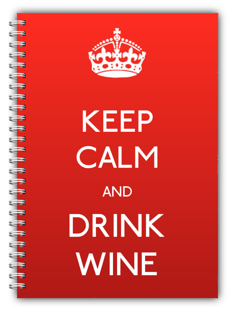 A5 NOTEBOOK /50 LINED PLAIN PAGES/KEEP CALM AND DRINK WINE HER HIM RED NOTES