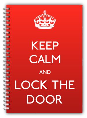 A5 NOTEBOOK /50 LINED PLAIN PAGES/KEEP CALM AND LOCK THE DOOR HER HIM RED NOTES