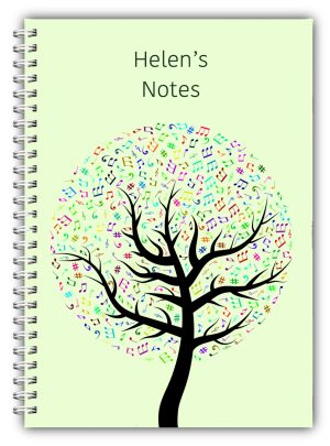 A5 NOTEBOOKS PERSONALISED/50 LINED PAGES / MUSIC NOTES TREE MUSIC STUDENT GIFT 1