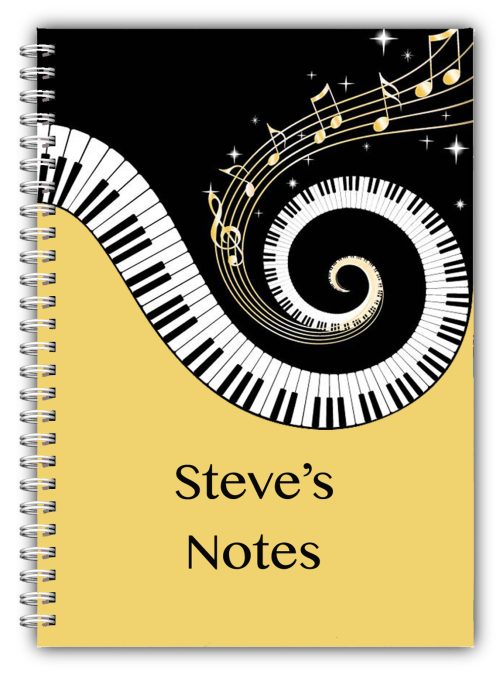 A5 NOTEBOOKS PERSONALISED/50 LINED PAGES / MUSIC NOTES PIANO KEYS KEYBOARD GIFT