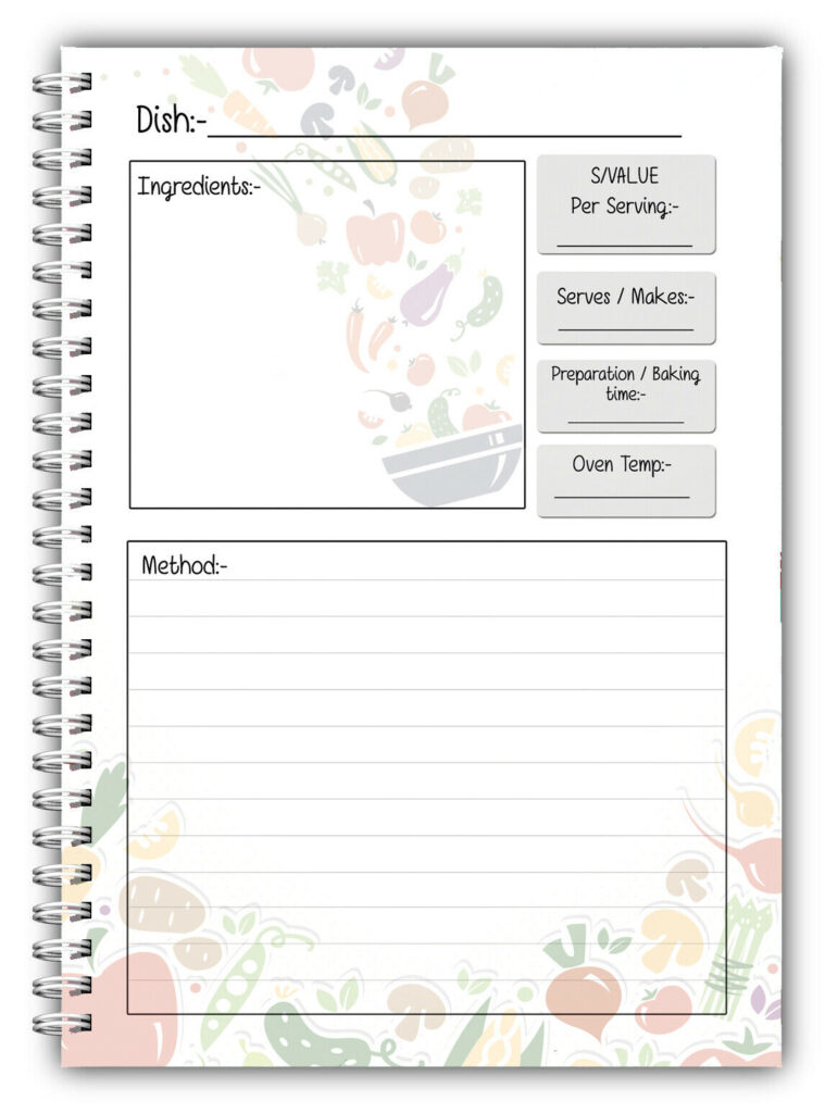 A5 PERSONALISED RECIPE PLANNER/ PERSONAL RECIPE BOOK/YOUR OWN RECIPES/WEIGHT LOSS